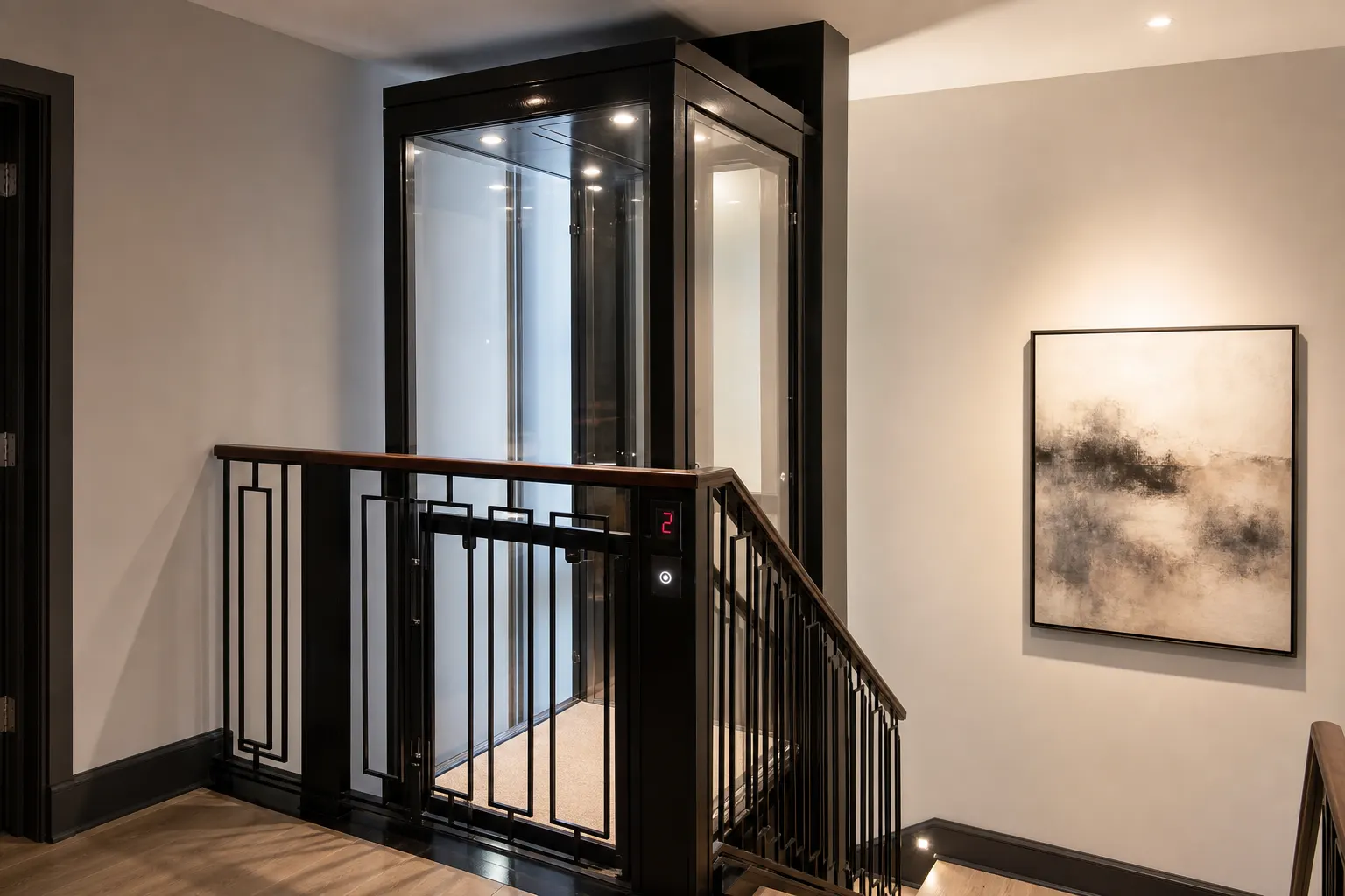 Machine-room-less passenger lift entrance with stainless doors