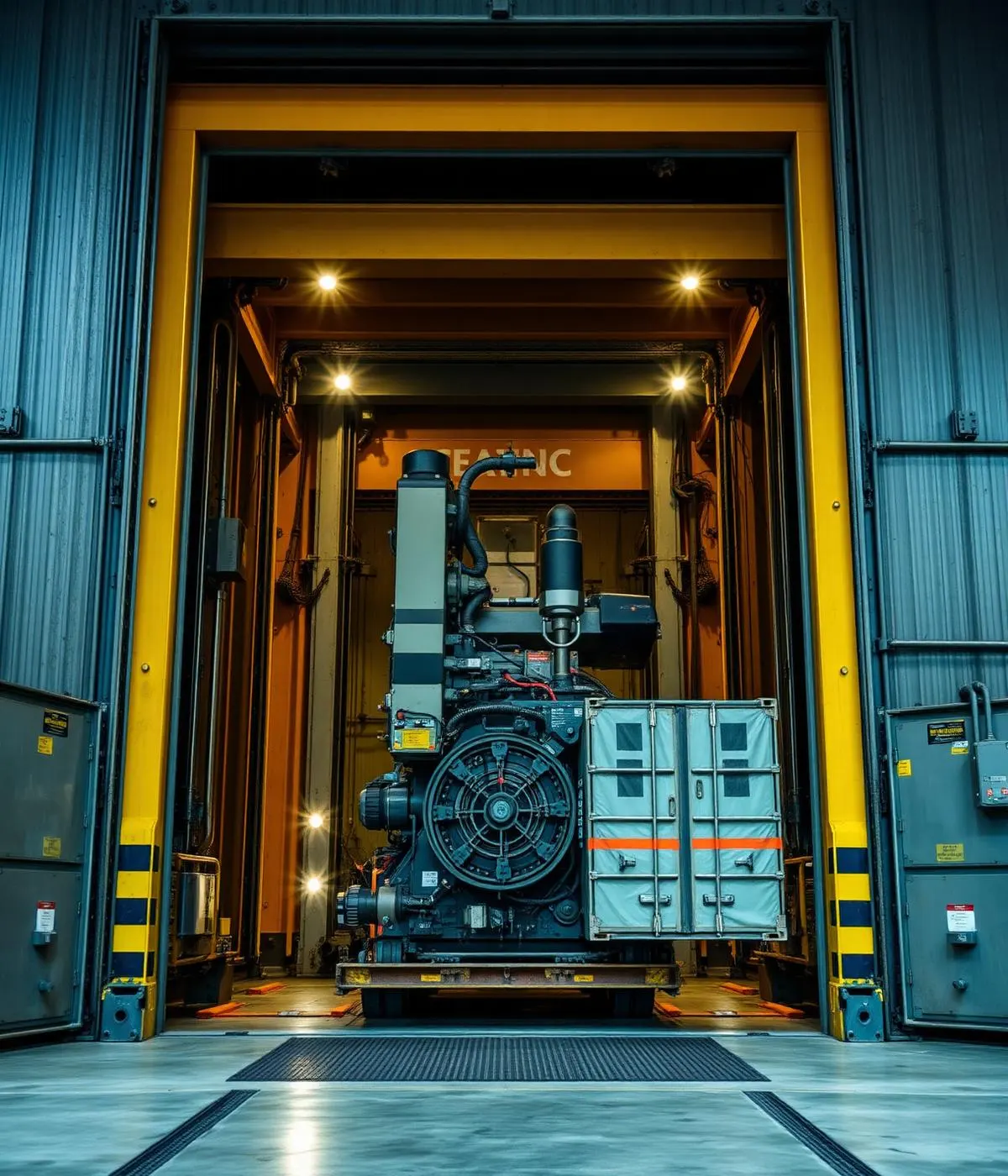Heavy-duty freight lift cabin that may need urgent breakdown support