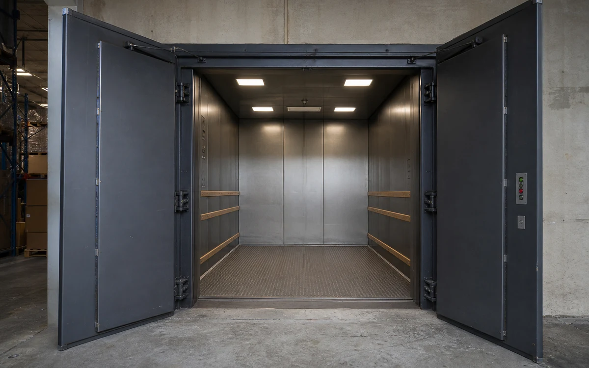 Industrial goods freight elevator at warehouse