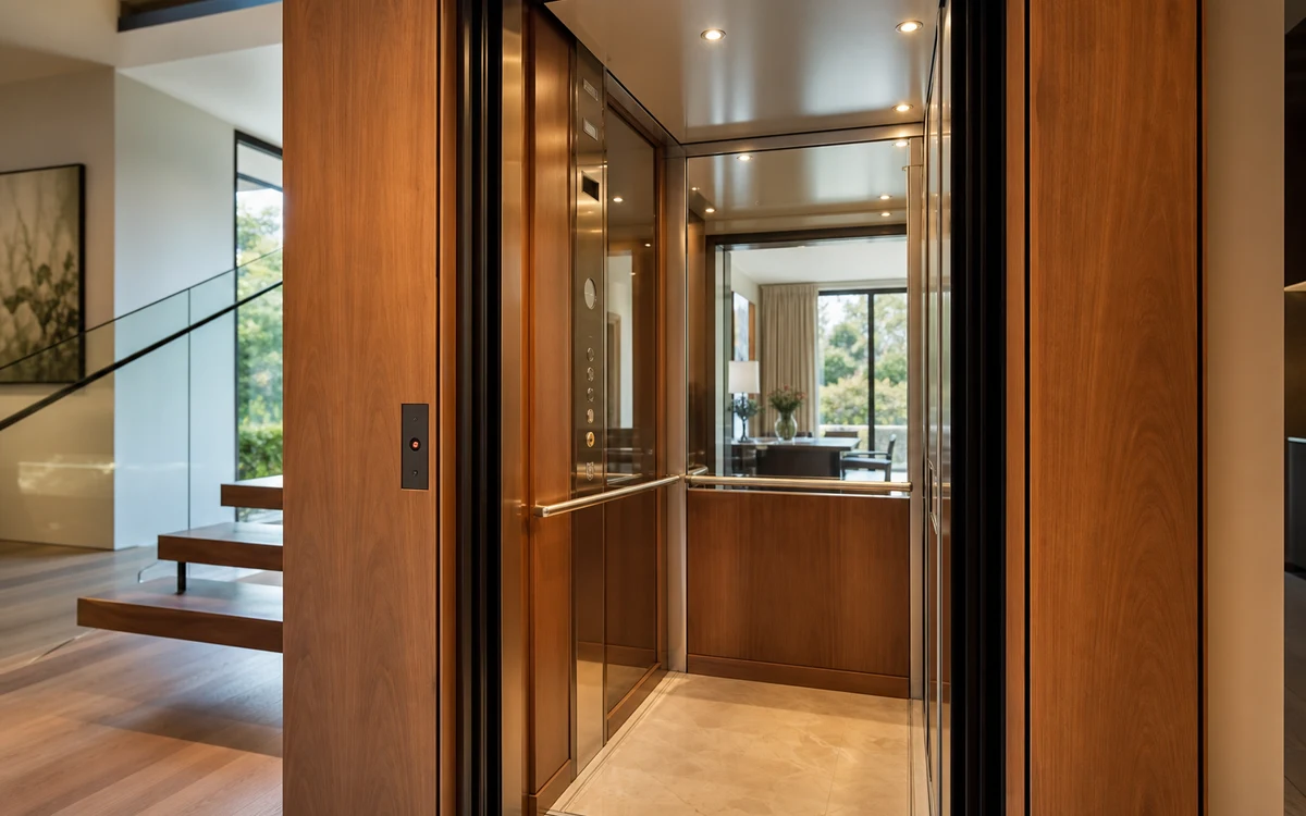 Compact home elevator in a luxury villa