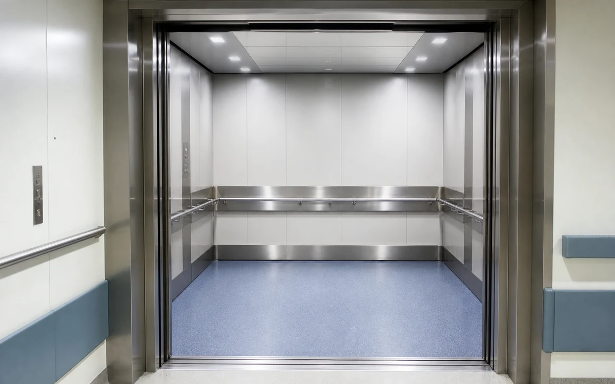 Wide hospital stretcher elevator cabin