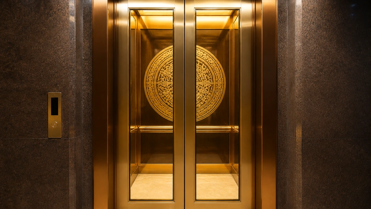Gold finish passenger lift kept under annual maintenance contract — AMC service by Great India Elevator