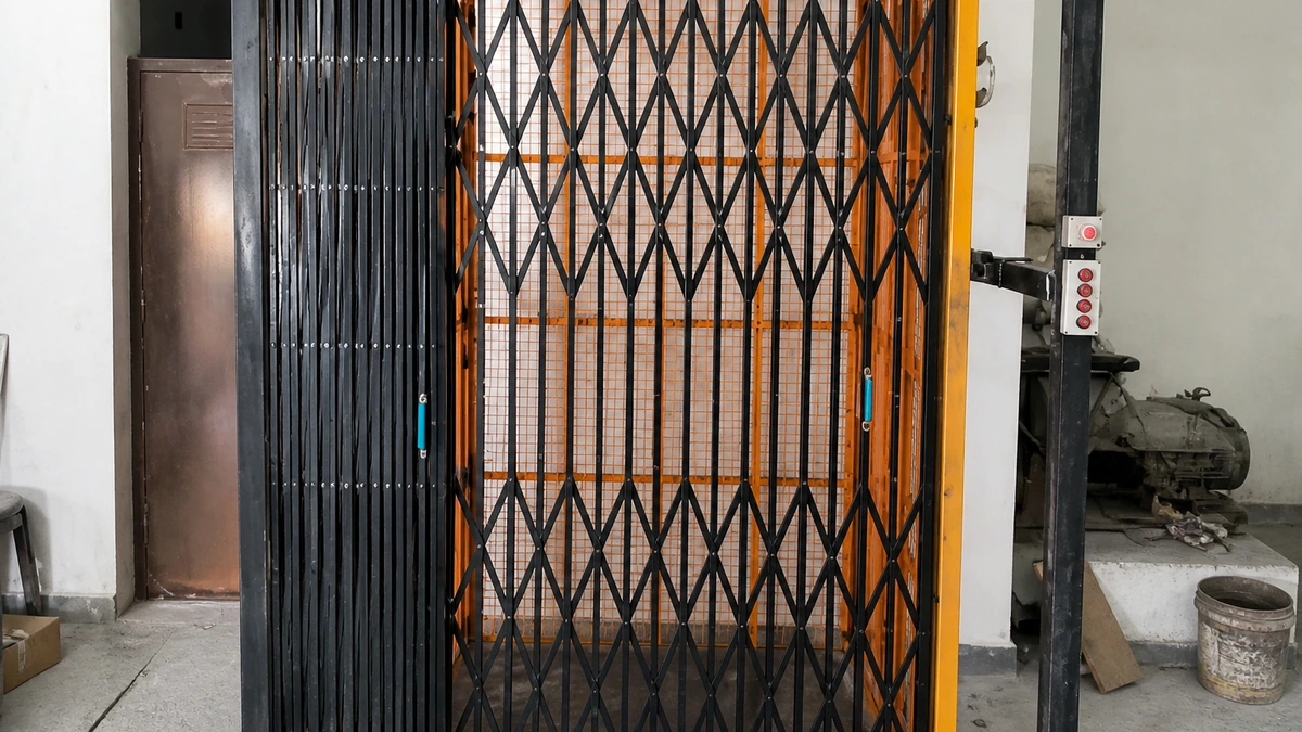 Industrial goods lift with collapsible gate — on-site lift repair service by Great India Elevator